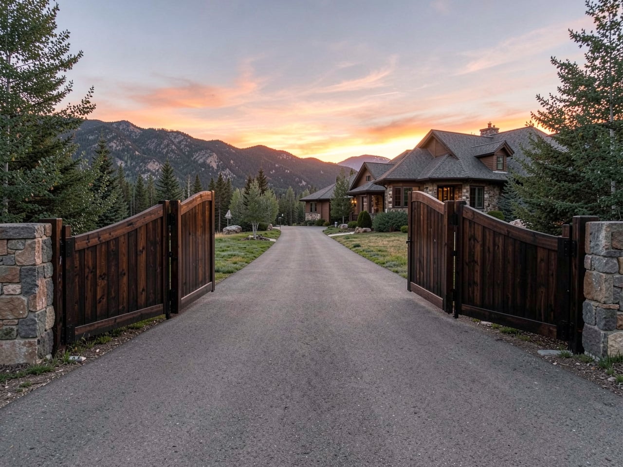 Custom cedar double driveway gate