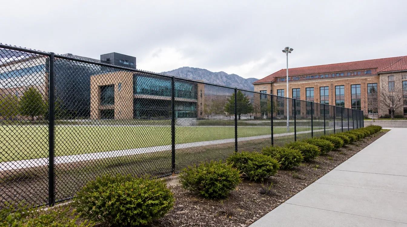 Chain link fence installation at Colorado State University campus in Fort Collins