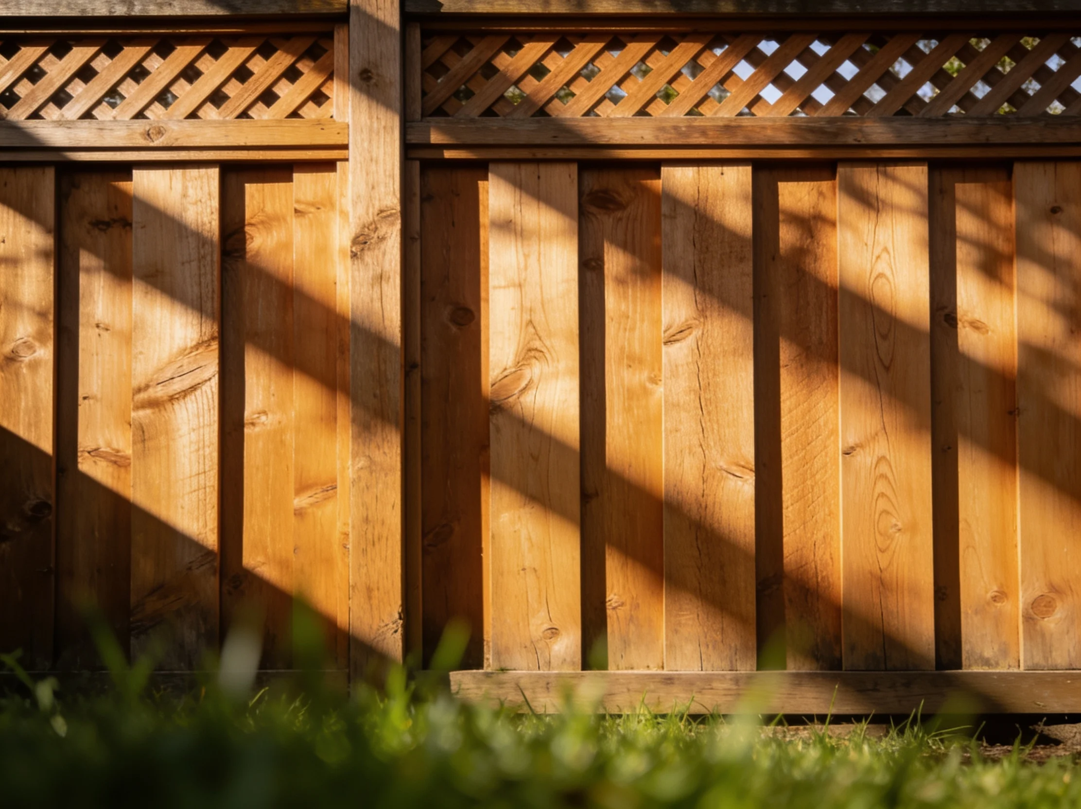 Detail of a freshly built cedar shadowbox privacy fence in Fort Collins